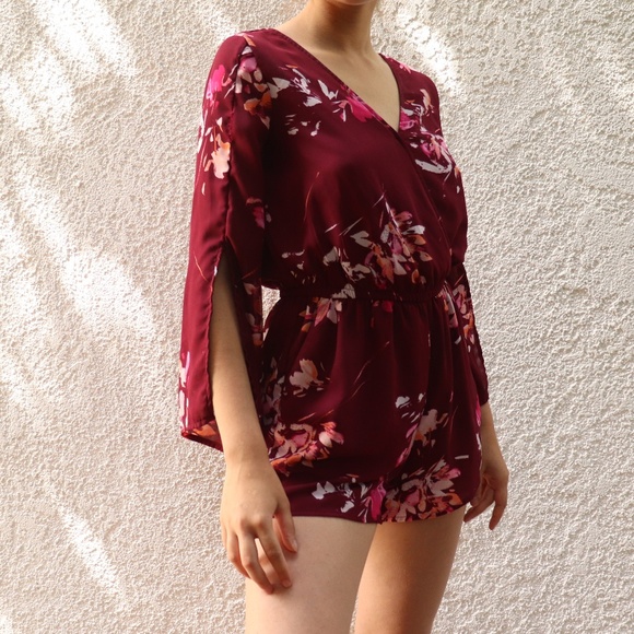 Arizona Jean Company Pants - Maroon Flower Pattern Romper